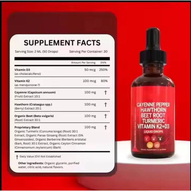 Liquid Drops Supplier - Healthcare Cayenne Pepper Turmeric Vitamin K2 D3