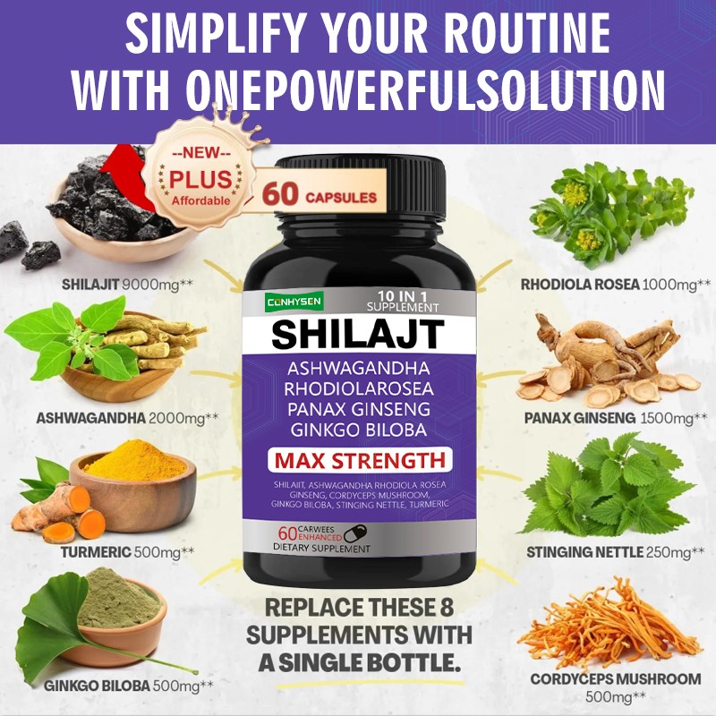 Shilajit Capsule Supplier - Top Sale 60pcs Immune Boost Ashwagandha