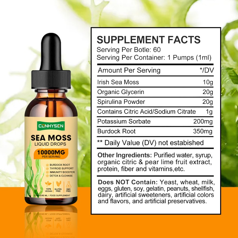 Sea Moss Drops Supplier - Top Quality with Burdock Root Irish Moss