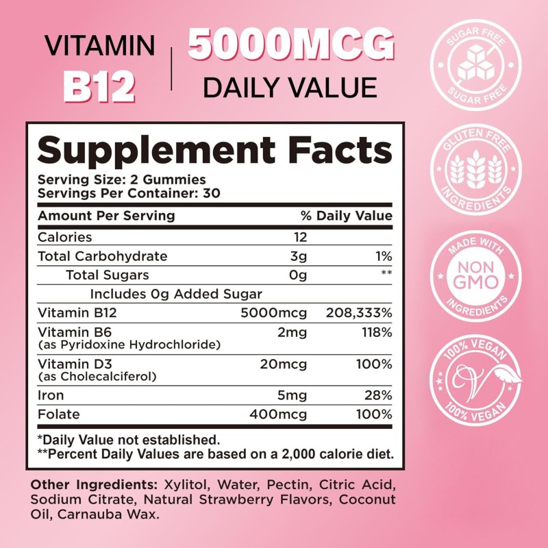 Vitamin B12 Gummies Factory - Sugar Free Iron 5000mcg Immune Support