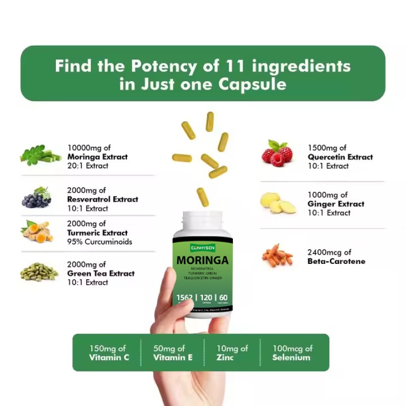 Moringa Capsules Manufacturer - Organic Pure Leaf Energy Immune Support