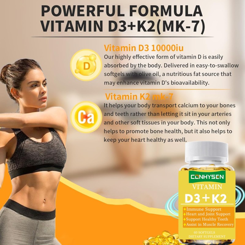 Vitamin D3 K2 Softgel Supplier - OEM Organic 10000IU D3 20mcg K2 Vegan