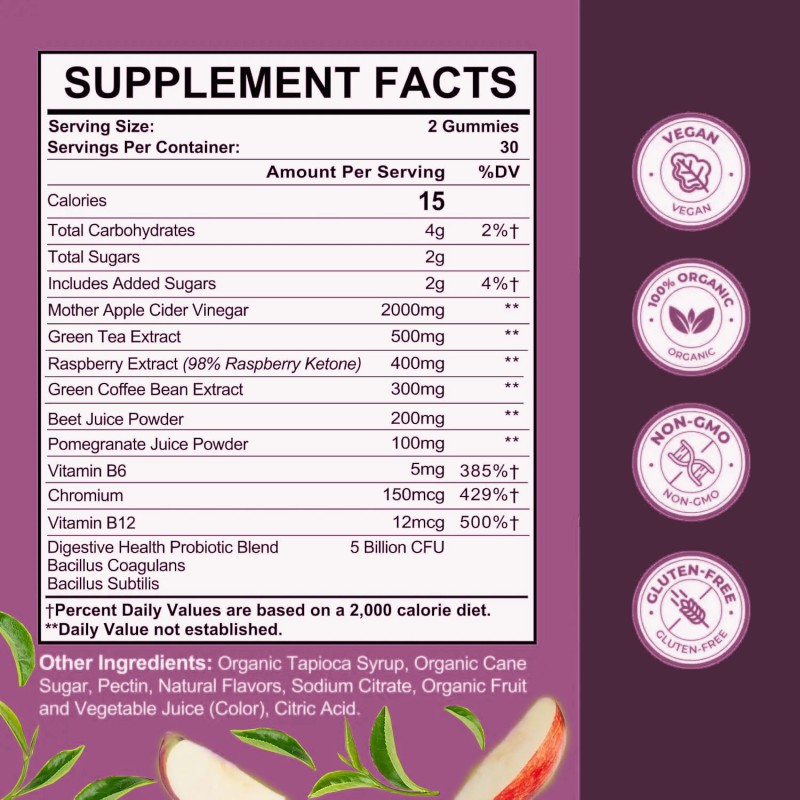 Apple Cider Vinegar Gummies Manufacturer - OEM Organic Green Tea Detox