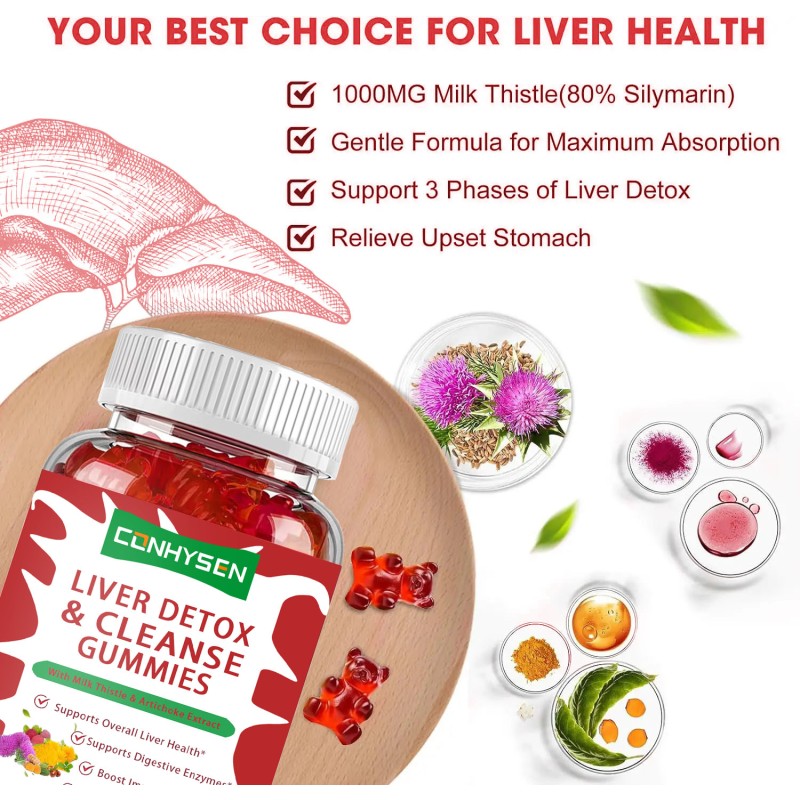 Liver Detox Gummies Supplier - Sugar-Free Herb Extract Milk Thistle Cleanse