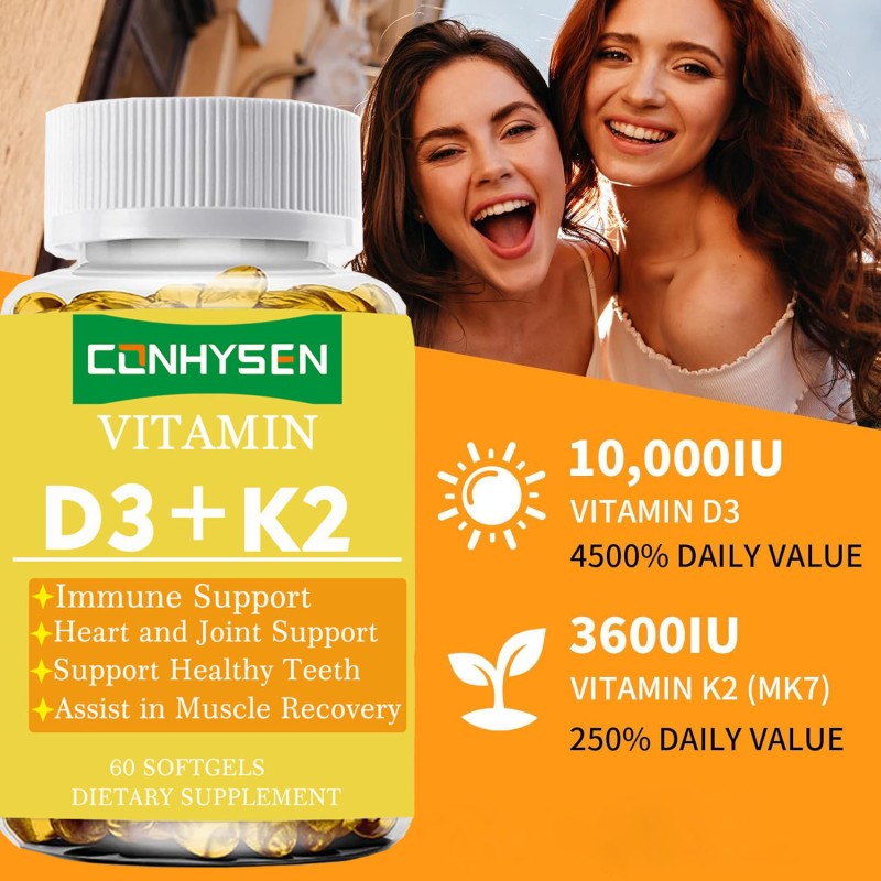 Vitamin D3 K2 Softgel Supplier - OEM Organic 10000IU D3 20mcg K2 Vegan