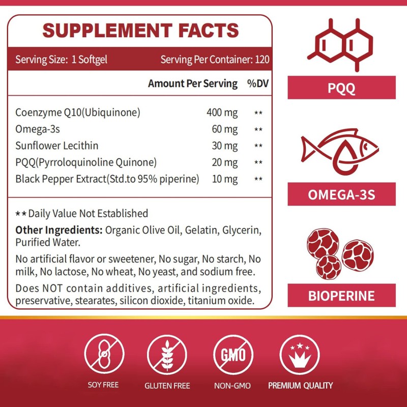 Coenzyme Q10 Softgel Supplier - Private Label 400mg COQ10 60mg Omega 3s