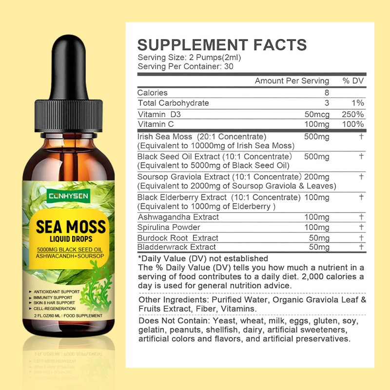 Sea Moss Drops Manufacturer - Hot Selling with Vitamin D3 Irish Moss