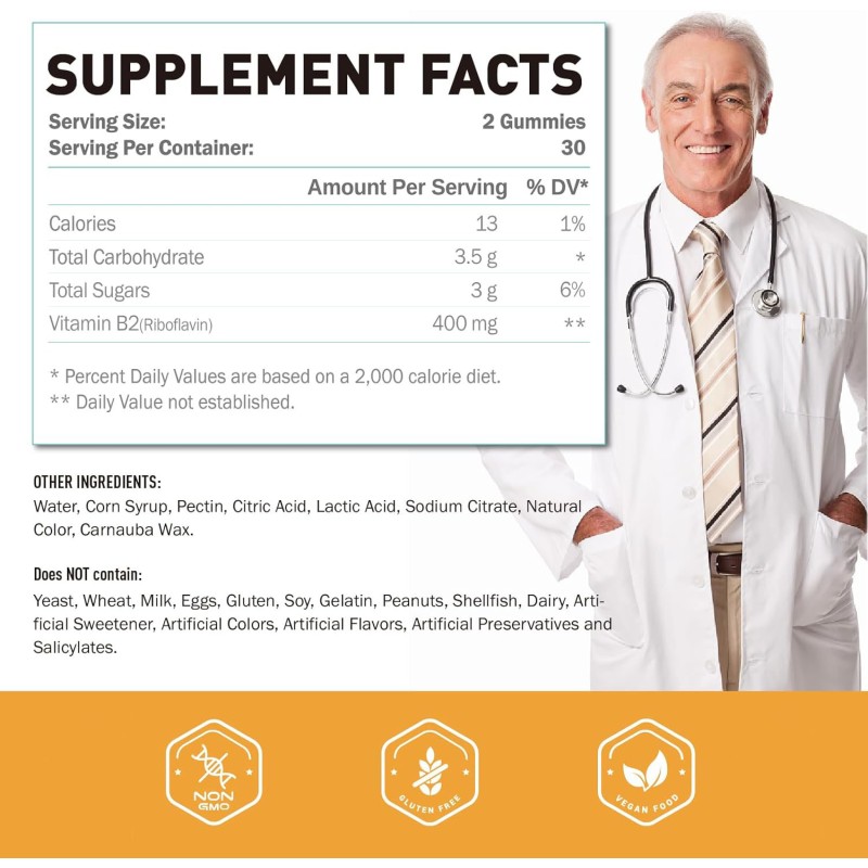 Vitamin B2 Gummies Supplier - Vegan 400mg High Riboflavin Stress Relief