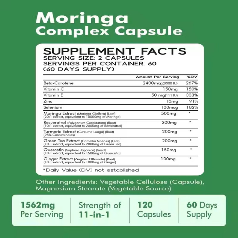 Moringa Capsules Manufacturer - Organic Pure Leaf Energy Immune Support