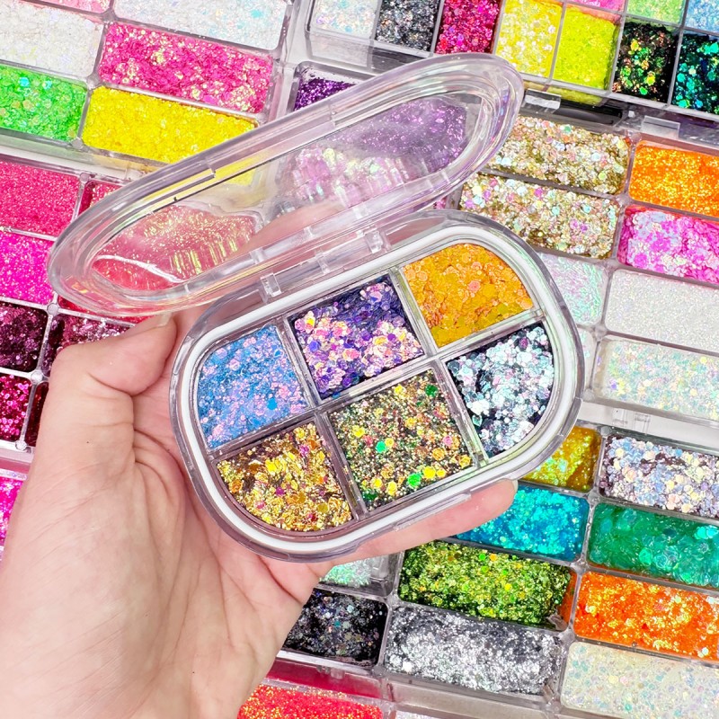 Eyeshadow Glitter Palette Factory - Popular Makeup Party Shiny 6 Colors Glitter