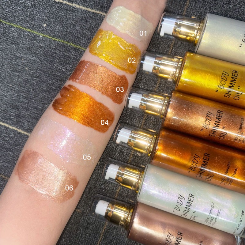 Body Highlighter Oil Supplier - Vegan Body Shimmering Custom logo Glitter Oil