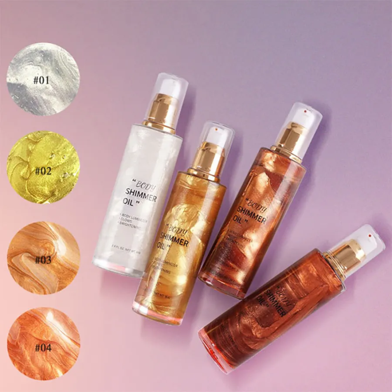 Body Highlighter Oil Supplier - Vegan Body Shimmering Custom logo Glitter Oil