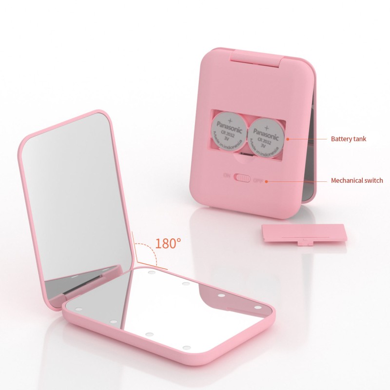 Makeup Mirror Factory - Custom Logo Portable 2X LED Travel Pocket Mirror