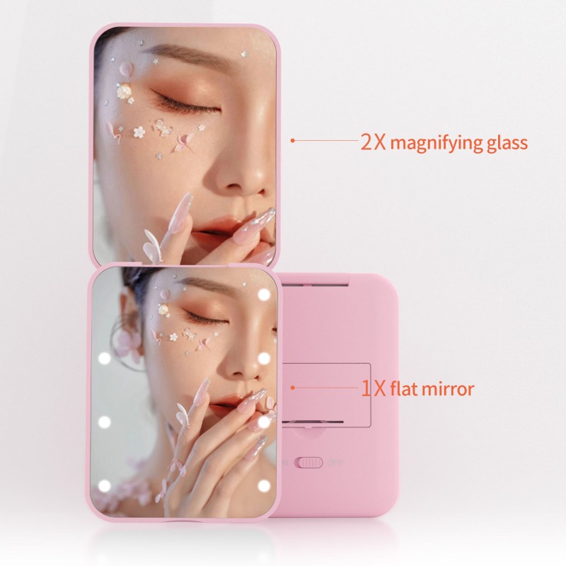 Makeup Mirror Factory - Custom Logo Portable 2X LED Travel Pocket Mirror