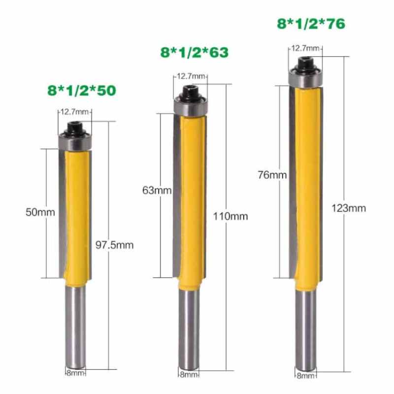 Router Bit Factory - 1pcs 8mm Shank Flush Trim Long Bit with Bearings