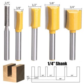 Router Bit Set Supplier - 5pcs 1/4" Shank Straight and Dado Router Bit Set