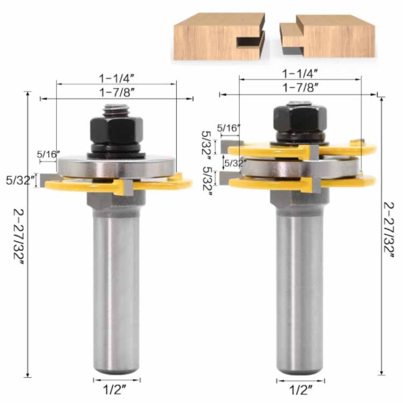 Router Bit Set Supplier - 2pcs Tongue and Groove 8 X 4mm 1/2" Shank