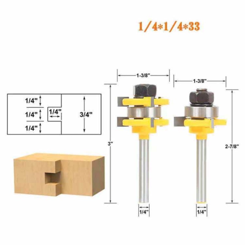 Router Bit Set Supplier - 2pcs Tongue and Groove 1/4" X 1/4" 8mm Shank