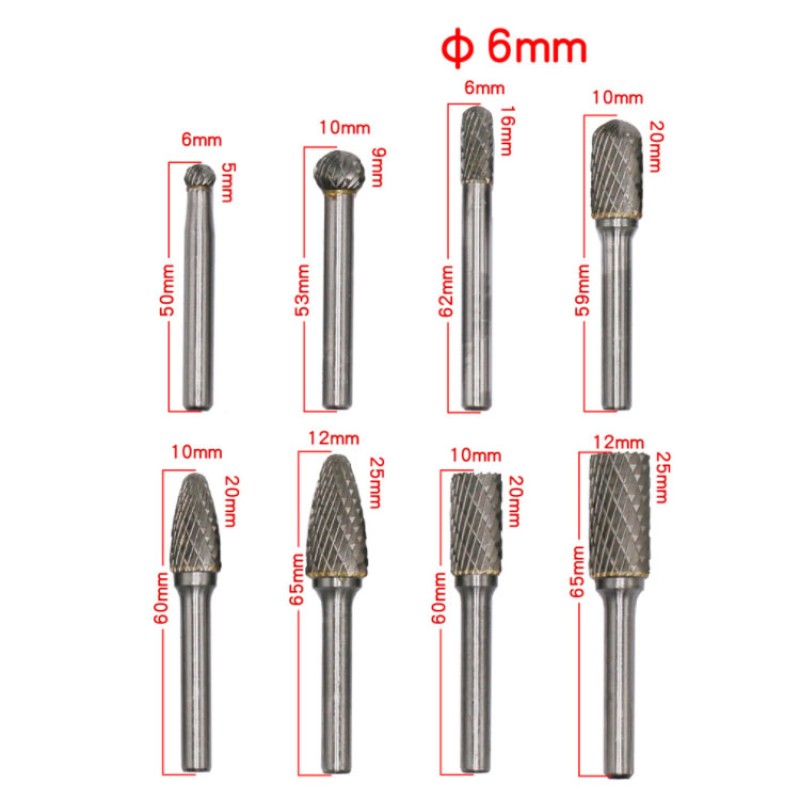 Routing Bits Manufacturer - 8pc 6mm Shank Tungsten Carbide Rotary Burr Set