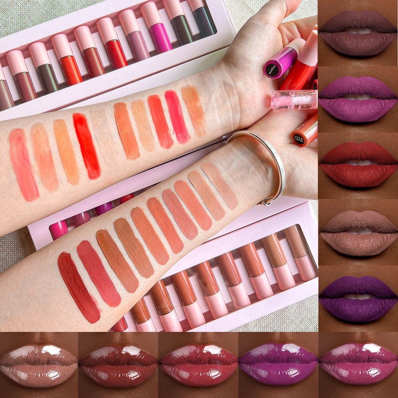 Lip Gloss Set Supplier - 10pcs Mini Long Wearing High Shine Waterproof Nude