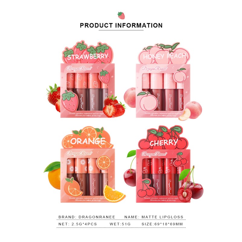 Lip Gloss Set Manufacturer - LGK02A Dragon Ranee Long Lasting 4pcs Velvet Matte