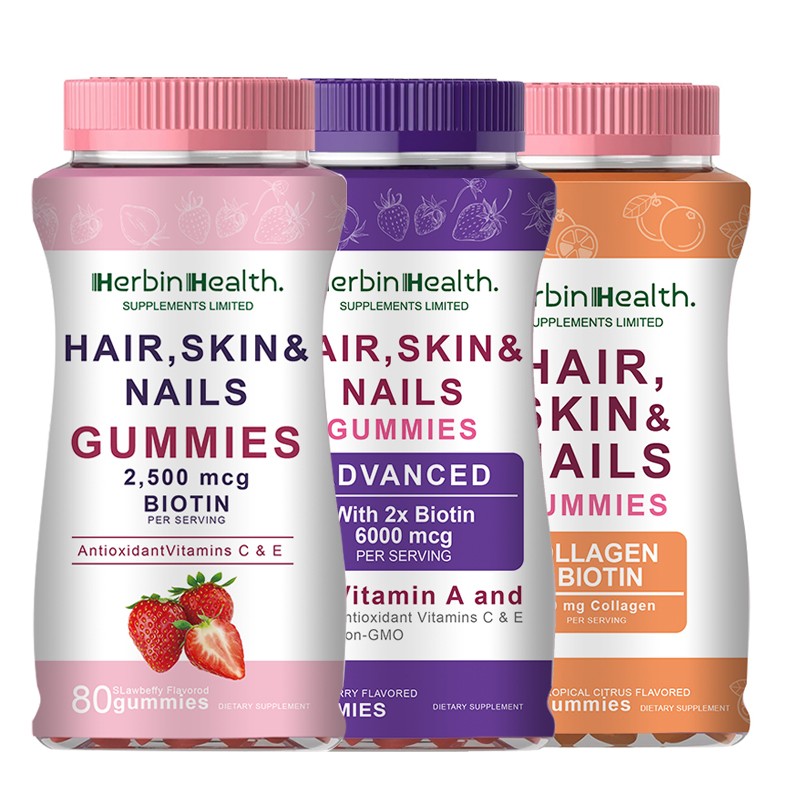 OEM Natural Hair Skin and Nails Collagen Gummies of Multivitamin Support Hydrate Hair Revitalize Skin and Nourish Nails