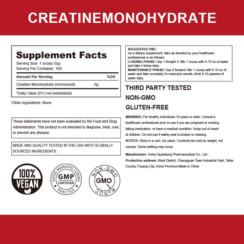 Oem Private Label Custom Unflavoured Monohydrate Powder Creatin Optimum Nutrition Creatine Powder Supplement