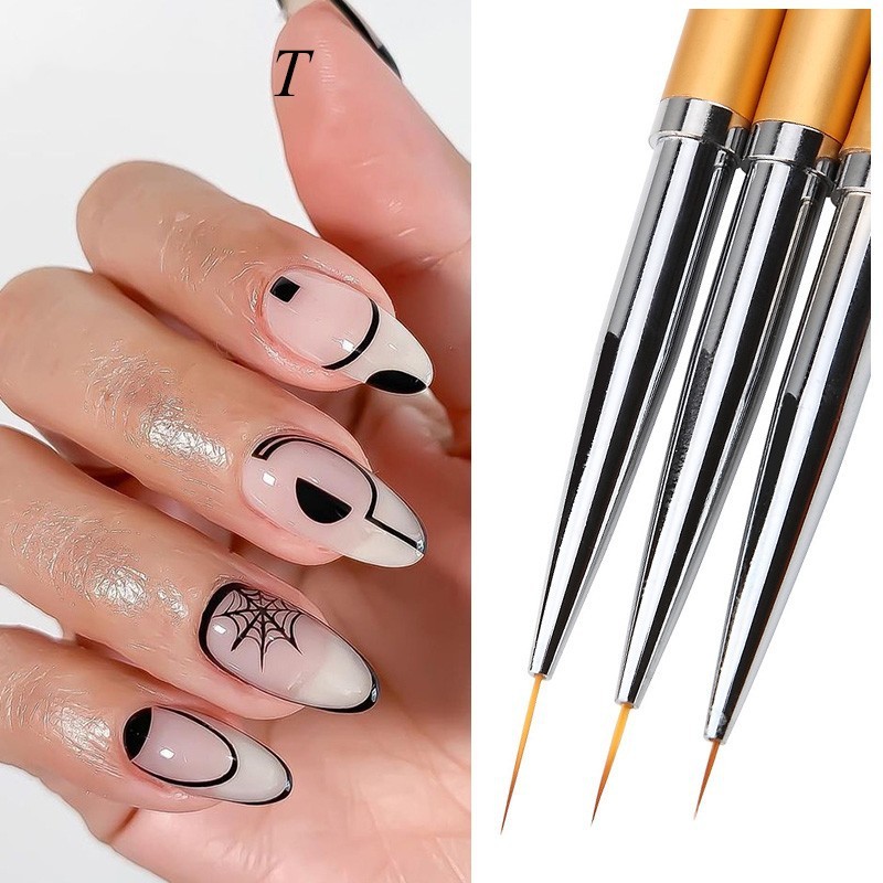 Nail Art Brush Supplier - 3pcs High Quality Metal Handle Luxury Line Pen