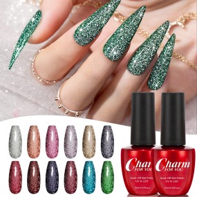 Glitter Gel Polish Supplier - 12 Colors Reflective Glitter Gel Christmas Set