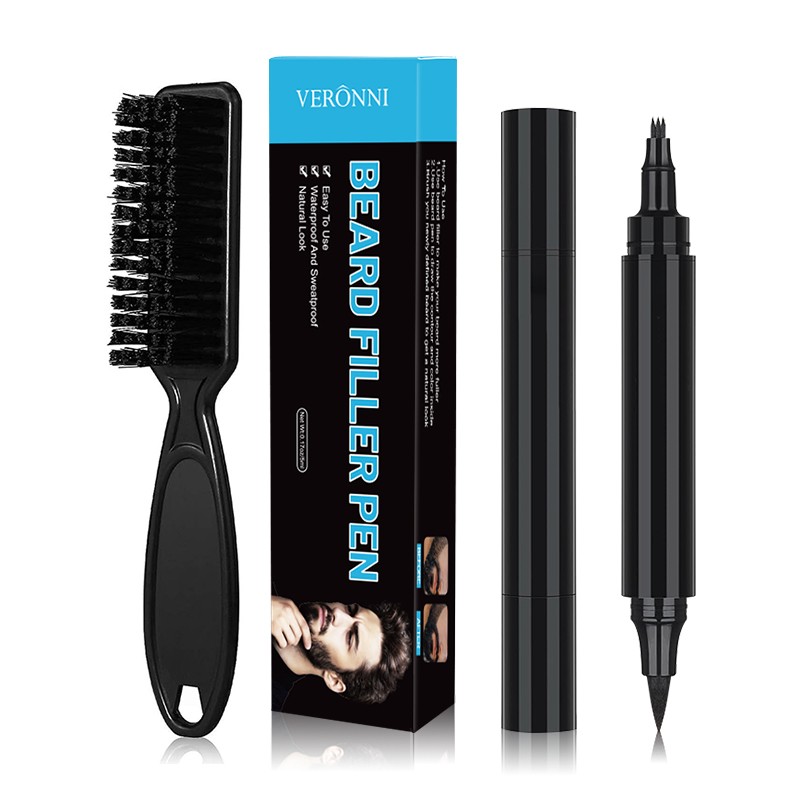 Beard Filler Pen Kit Supplier - VERONNI Waterproof Double-head Black with Brush