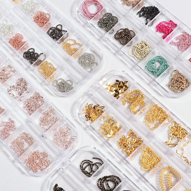 Nail Charms Supplier - New Small Chain Accessories 12 Box Gold Silver