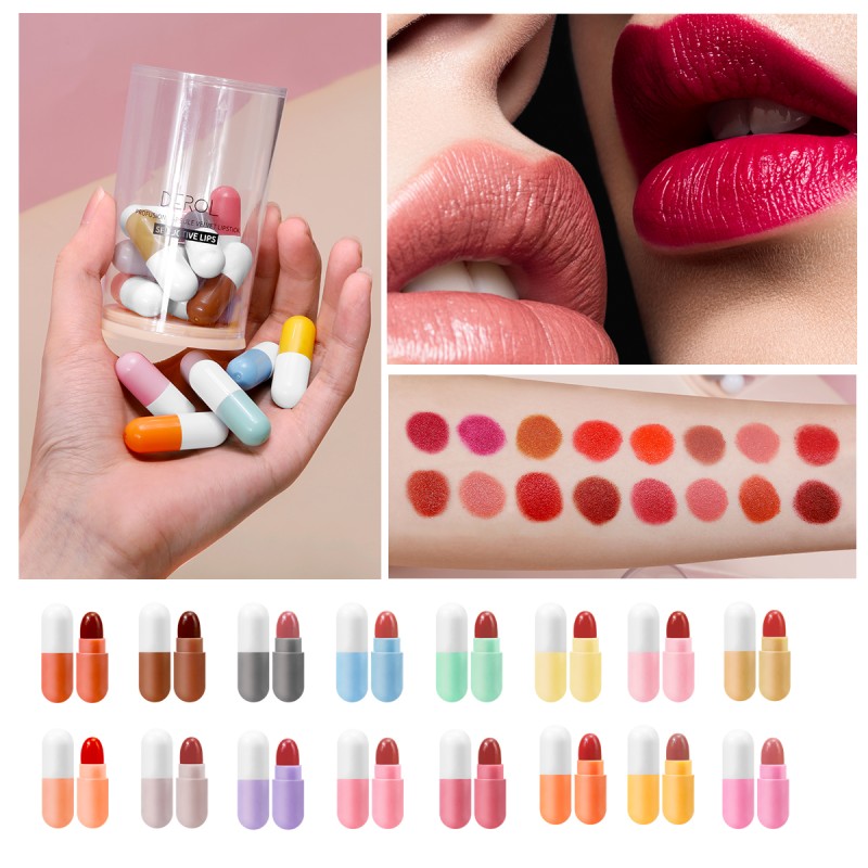 Lipstick Set Supplier - DEROL 16 Color Hot Selling Cute Capsule Velvet