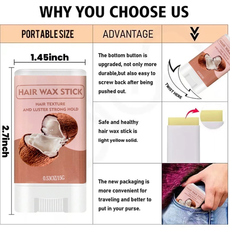 Hair Wax Stick Supplier - Wholesale 15g Long Lasting Anti Frizz Slick