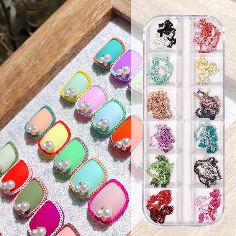 Nail Charms Supplier - New Small Chain Accessories 12 Box Gold Silver