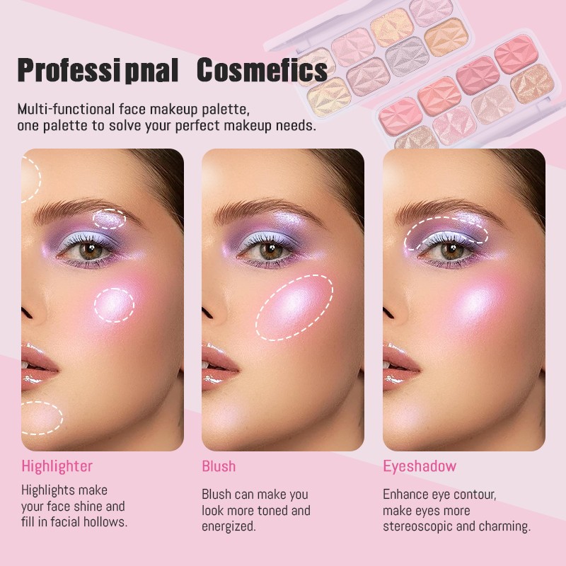 Blush Powder Factory - 8 Color Press Powder Shimmer Face Makeup Cheek Blush