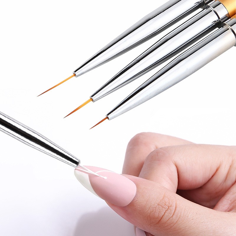 Nail Art Brush Supplier - 3pcs High Quality Metal Handle Luxury Line Pen