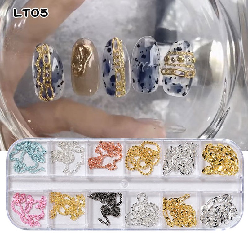 Nail Charms Supplier - New Small Chain Accessories 12 Box Gold Silver