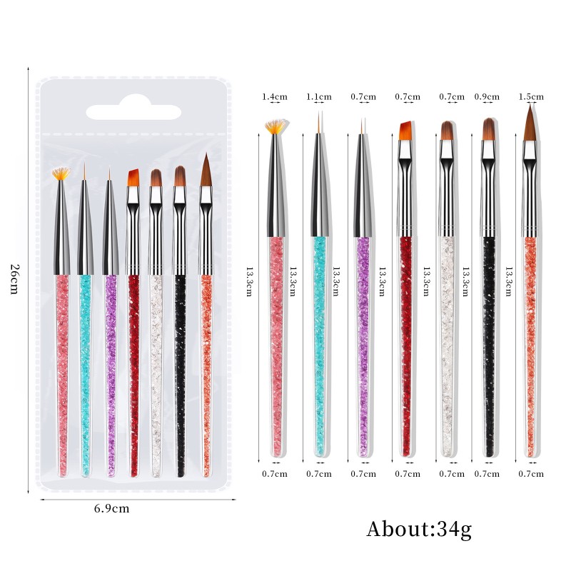 Manicure Brush Set Factory - 7pcs/set Crystal Handle UV Gel Painting Pen