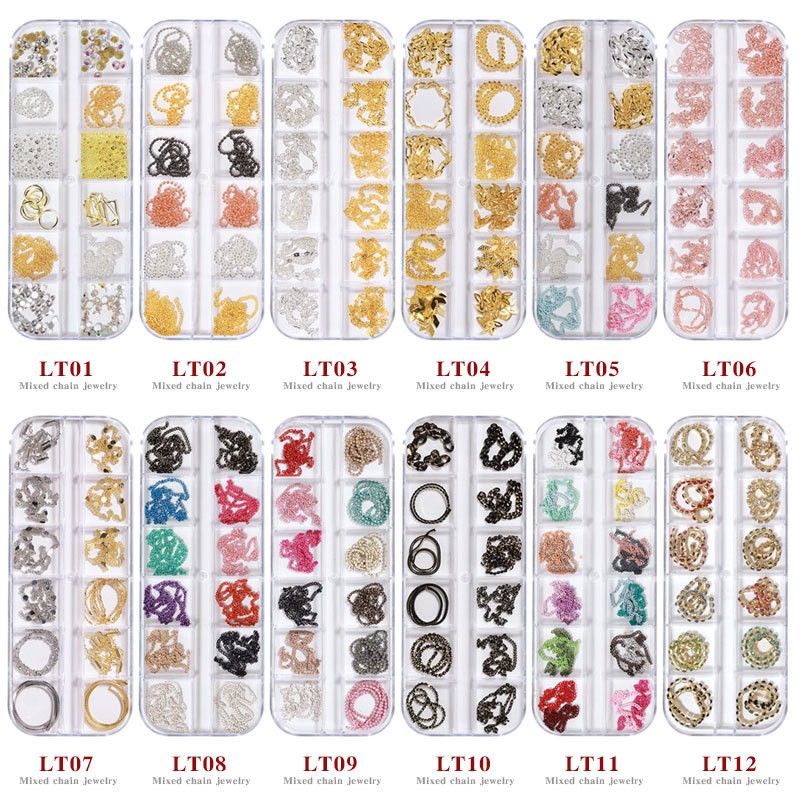 Nail Charms Supplier - New Small Chain Accessories 12 Box Gold Silver