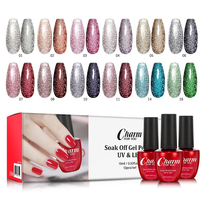 Glitter Gel Polish Supplier - 12 Colors Reflective Glitter Gel Christmas Set