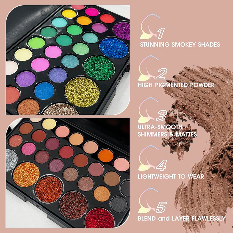 Eyeshadow Palette Factory - 29 Colors Pearlescent Glitter Smoky Multi-color
