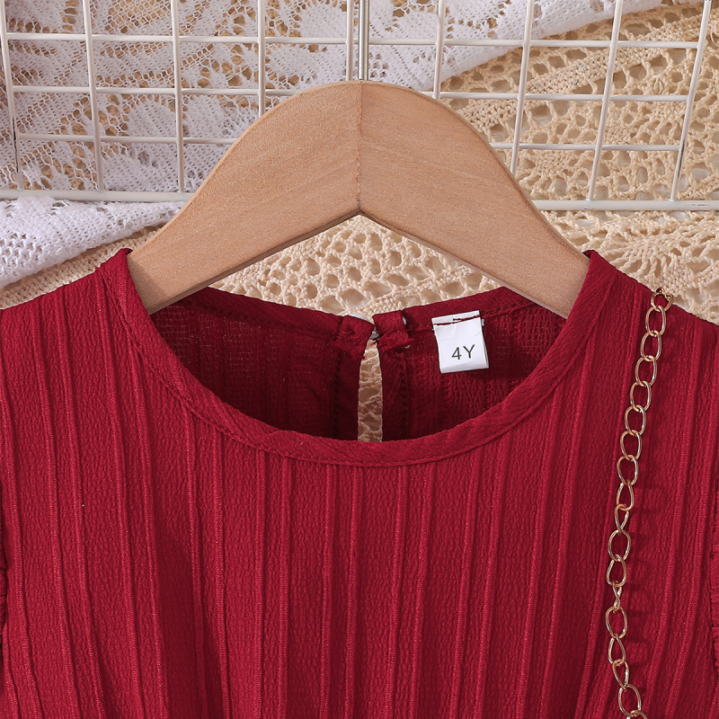 Girls Dress Supplier - 2025 Summer Fashion Solid Color Ruffle Belt A-line