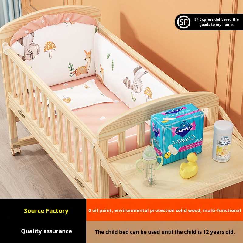 Baby Crib Supplier - Multifunctional Solid Wood Cradle with Mobile Splicing