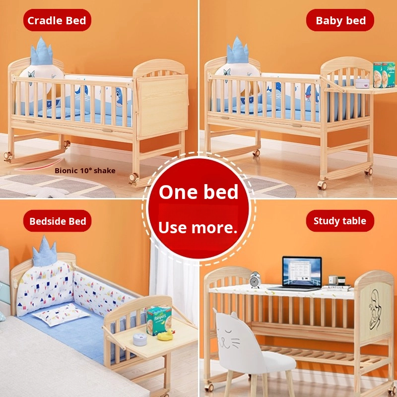 Baby Crib Supplier - Multifunctional Solid Wood Cradle with Mobile Splicing