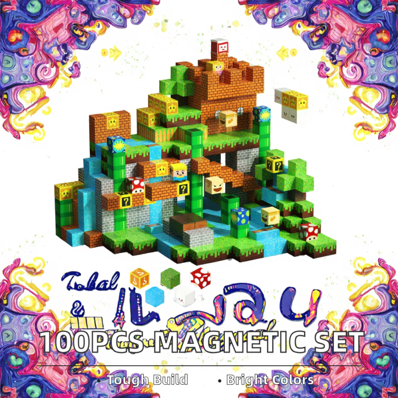 Magnetic Block Factory - 100pcs Plastic Magnetic Tiles Game Set 14+