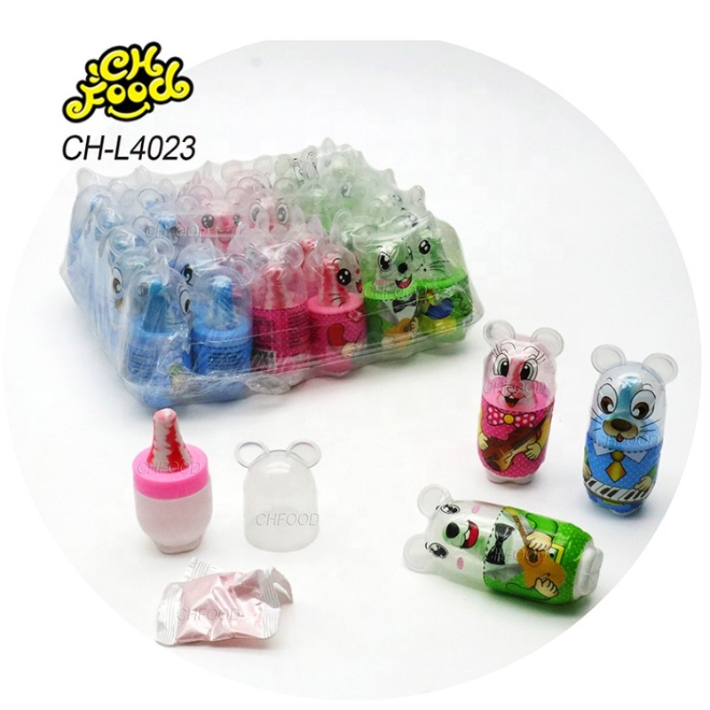 Wholesale Custom Halal Cartoon Mouse Shape Candy Toy for Kids Nipple Lollipop Hard Candy with Sour Powder Candy Sweets