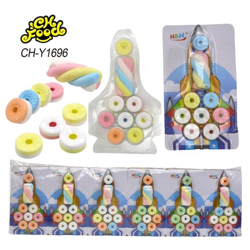 New Hot Selling Airplane Shape Candy Toy for Kids Wholesale OEM Small Twist Marshmallow with Whistle Tablet Candy