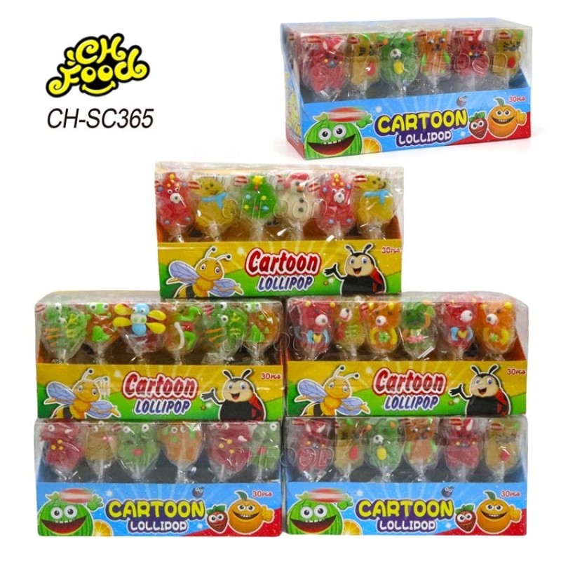 Wholesale and Custom Sugar Coated Cartoon Shape Jelly Gummy Candy Sweets Soft Candy Lollipop