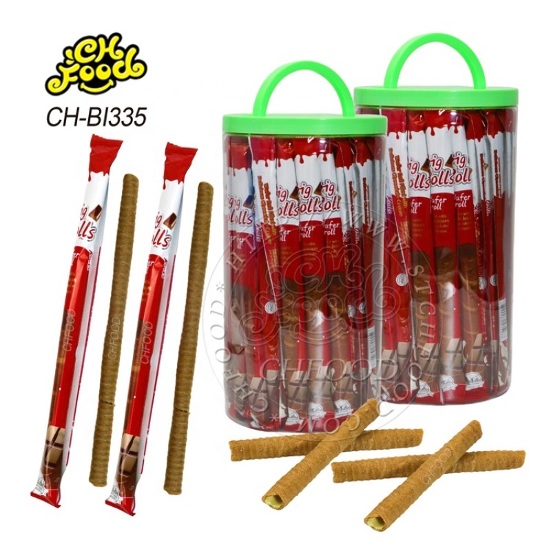 Halal Sweet Strawberry Chocolate Milk Flavor Long Stick Crispy Wafer Egg Roll OEM Biscuits Wholesale