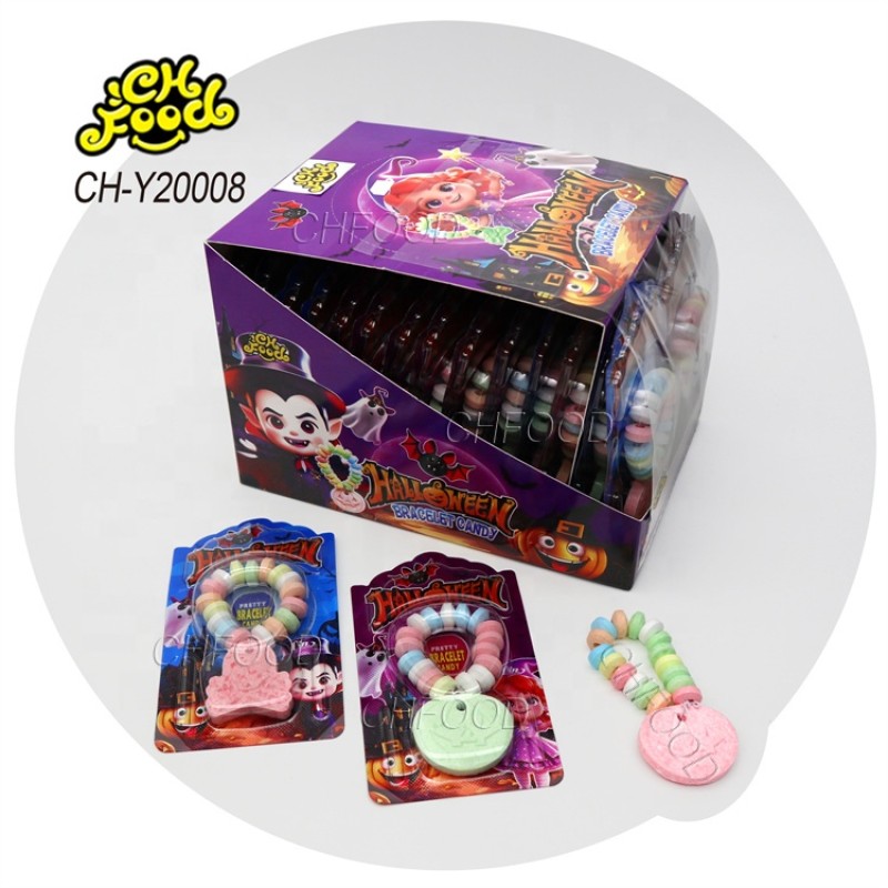 ODM Halloween Bracelet Candies Custom Colorful Sweet Edible Fruit Flavor Skull Pumpkin Tablet Candy for Kids